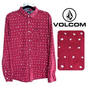 VOLCOM Modern Fit Red Polka Dot Long Sleeve Button-Up Shirt Skate Surfer Casual